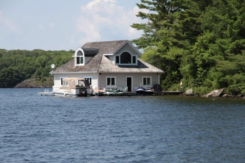 a house on a dock next to water