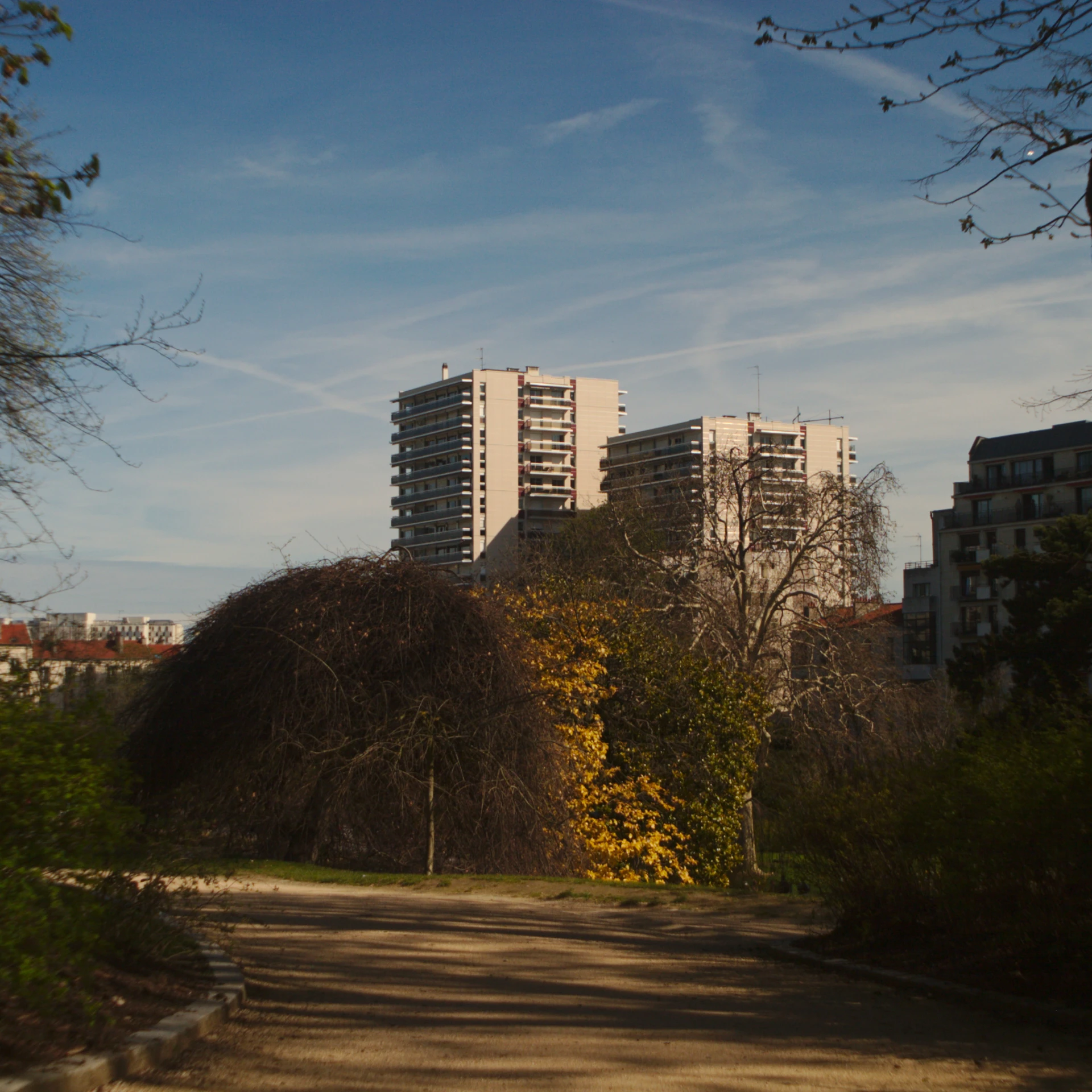 there are many high rise buildings in the background