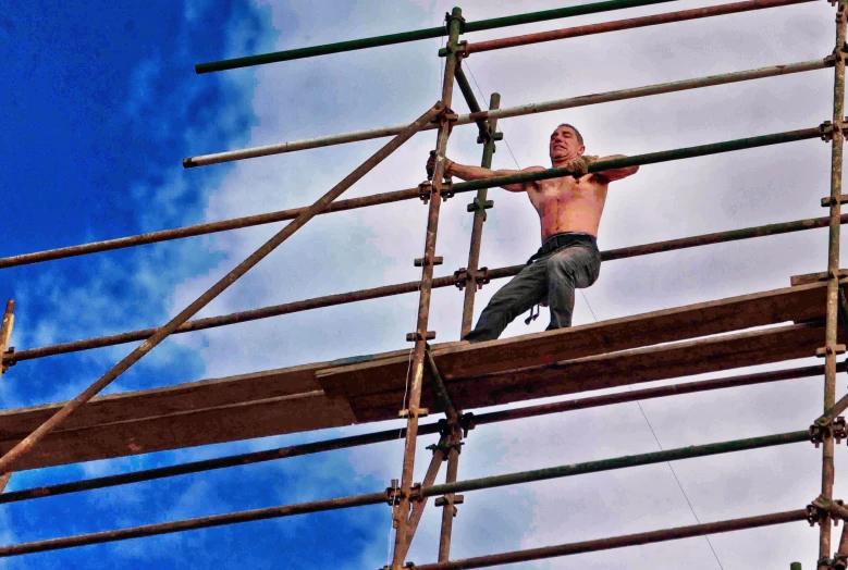 a young man on the high ropes of a structure