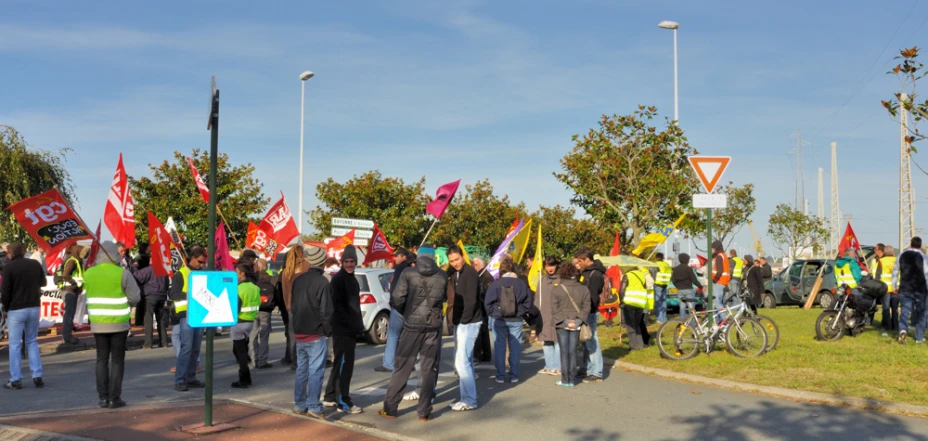 many people protesting outside with signs and bicycles