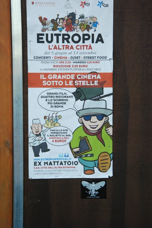 a poster with a cartoon character in black sunglasses on the door