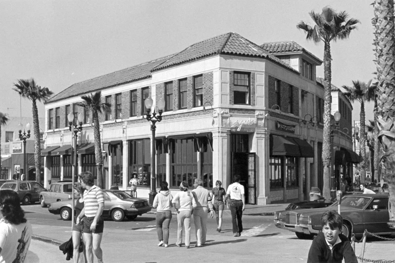 vintage po of people walking on a city street