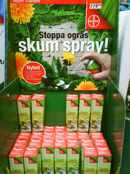 a store display with lots of green stuff