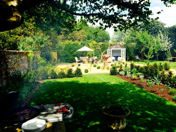 a view of a small gazebo in the garden
