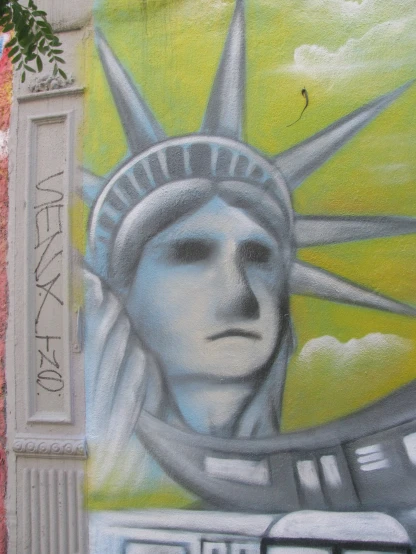a wall painting depicting a statue of liberty