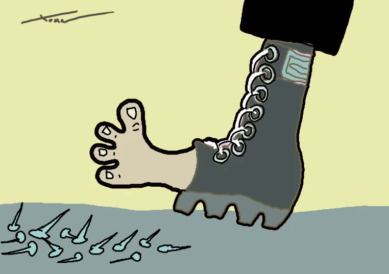 a cartoon of a foot trying to grab soing
