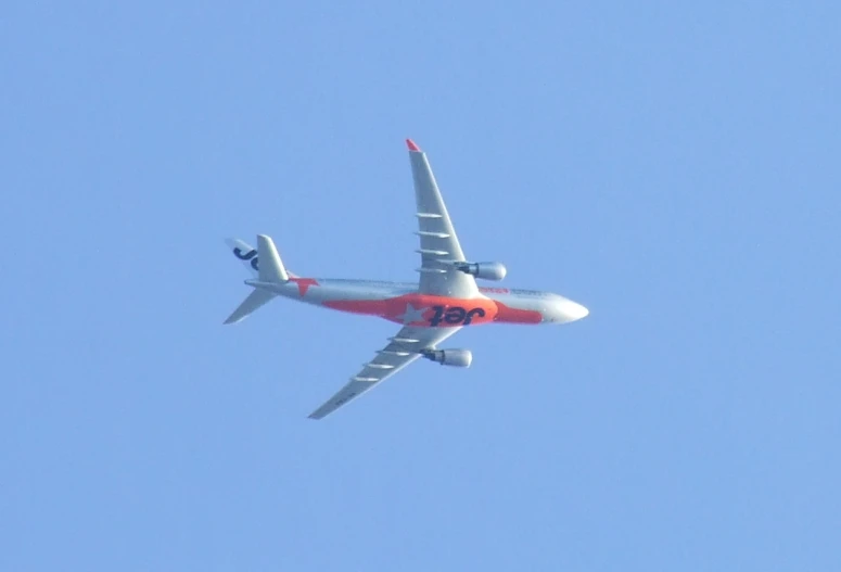 a passenger airplane flying in the blue sky