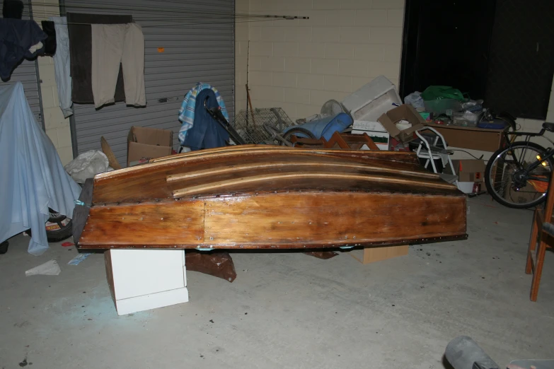 the wooden boat is made with a thick wooden body