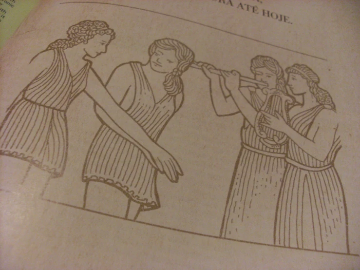 a drawing of some women with arms and hands around another woman
