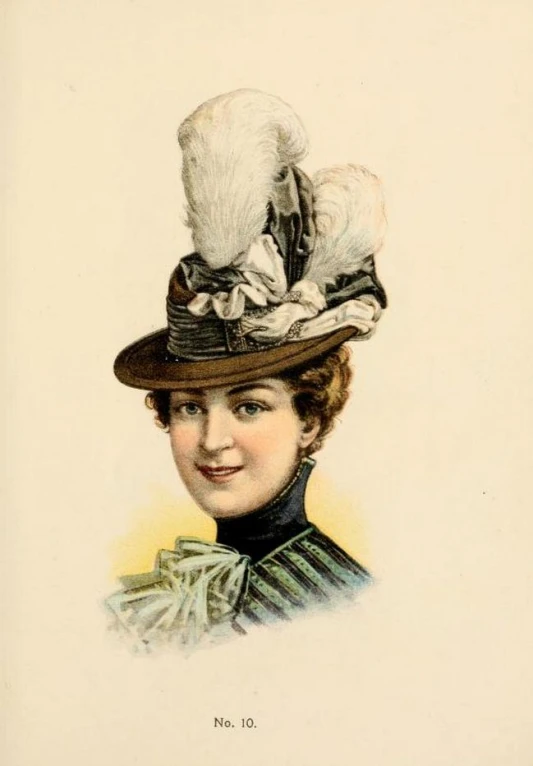 a lady wearing a hat with some white stuff on it