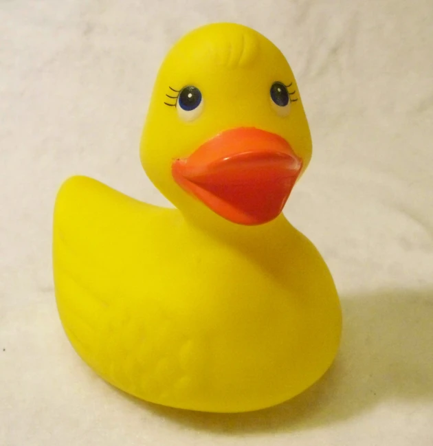 a small rubber yellow ducky with eye lashes