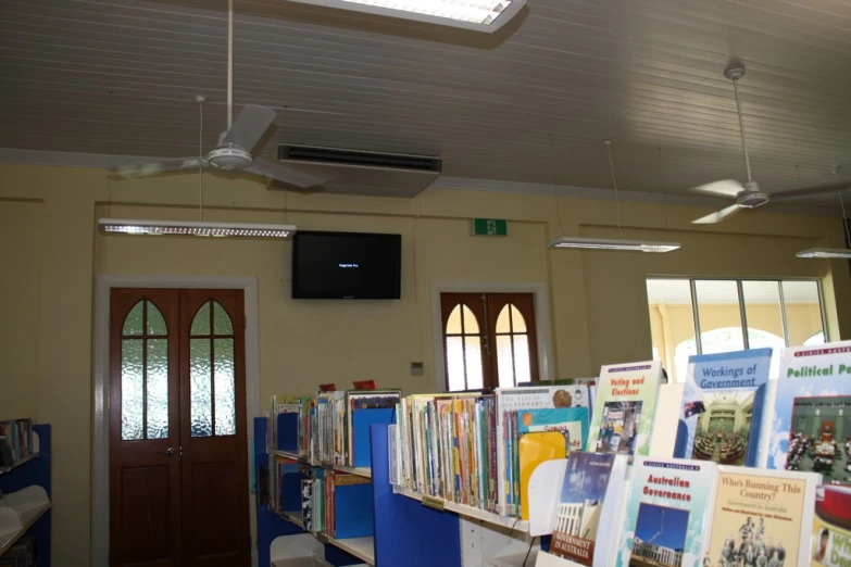 the front desk at a school in the background