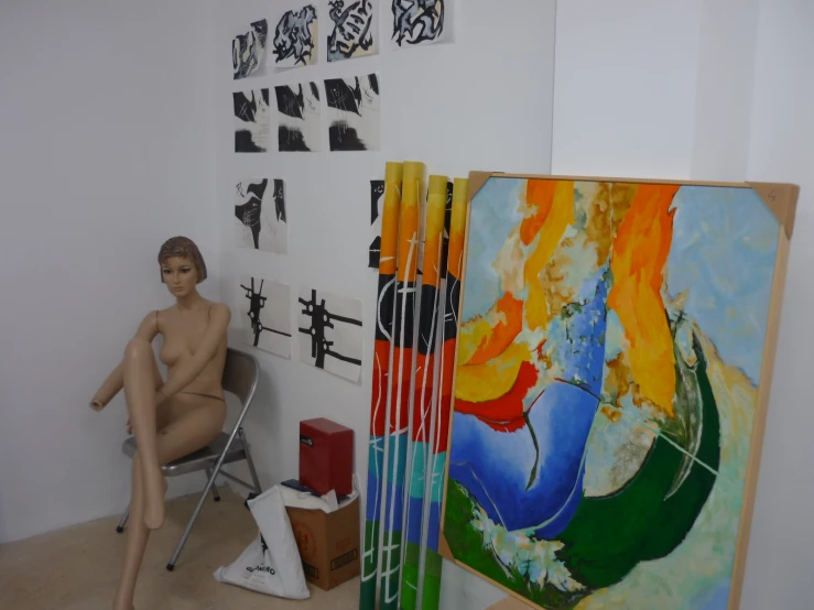 an art work is displayed in a room