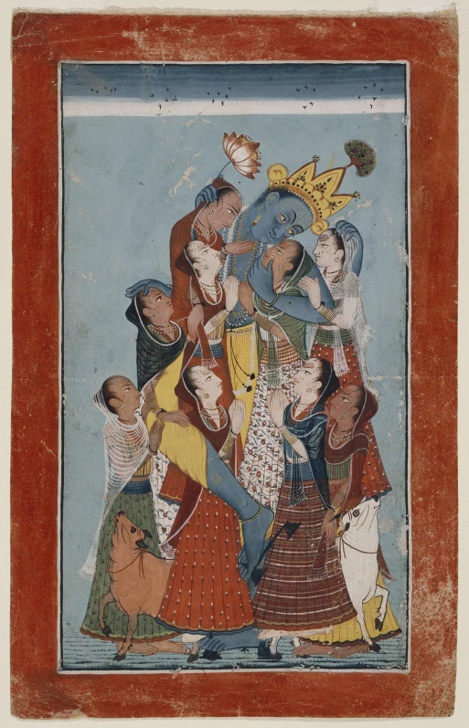 an indian painting depicting a couple with many children