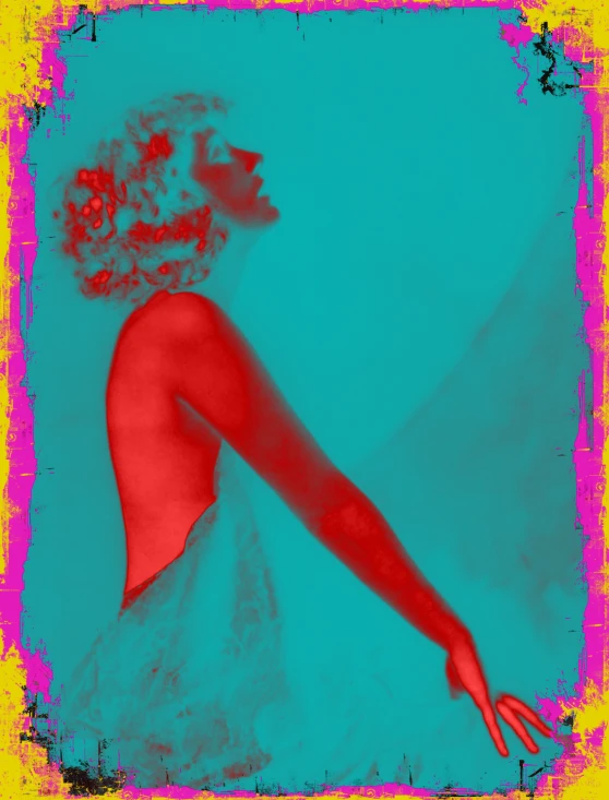 a digital painting of a woman's head and body, against a blue background