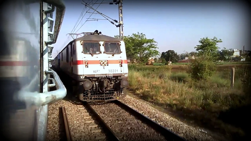 a train in motion going through a countryside