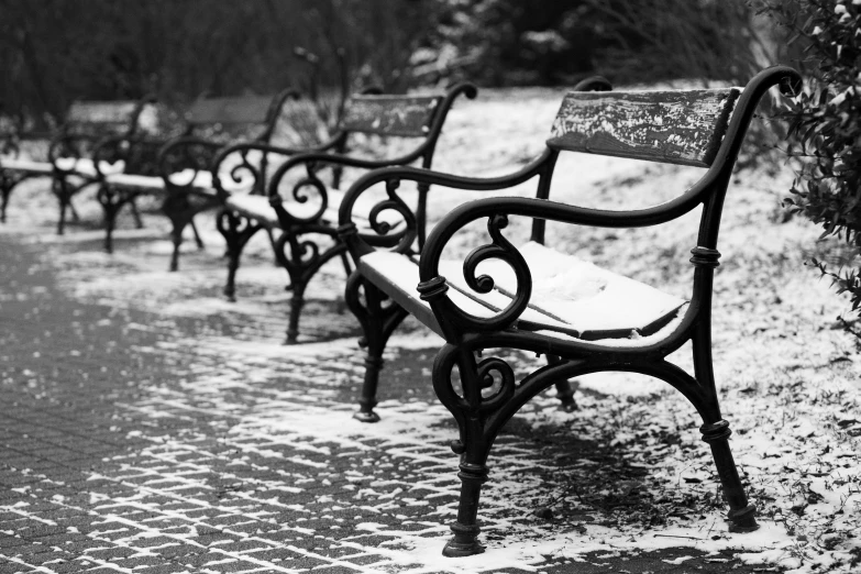 black and white po of a row of benches