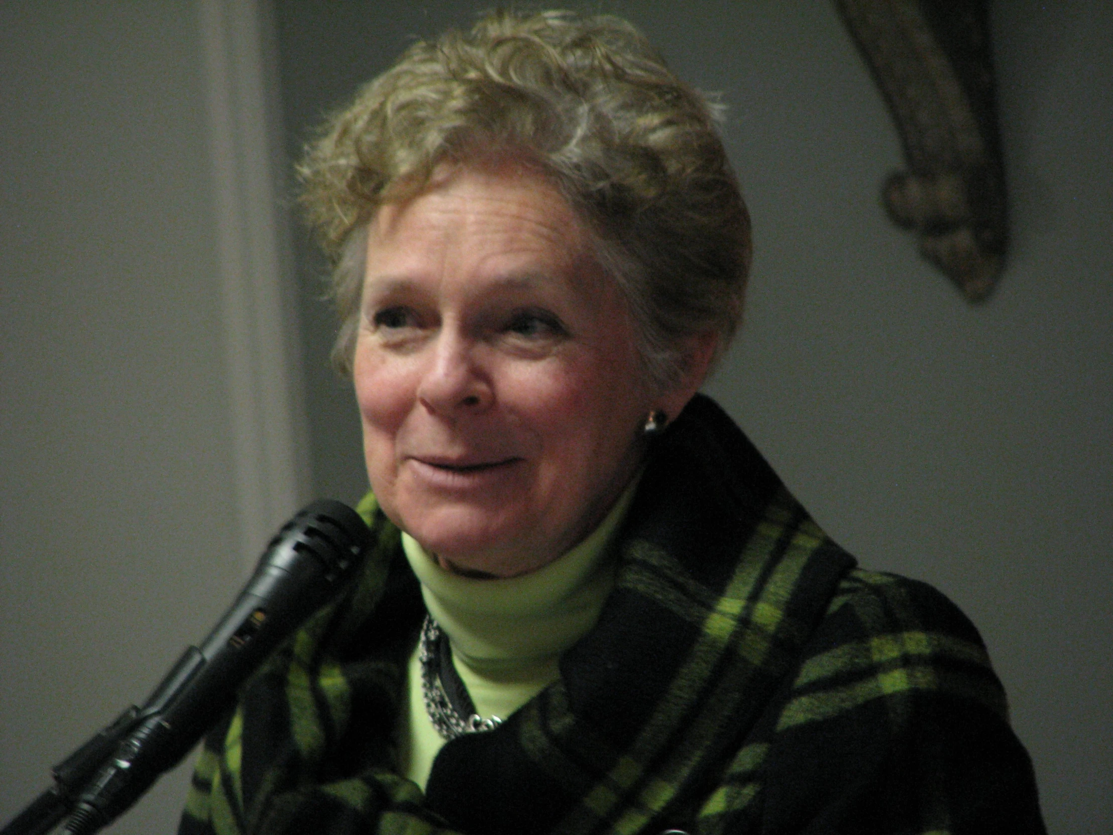 a person at a table with a microphone