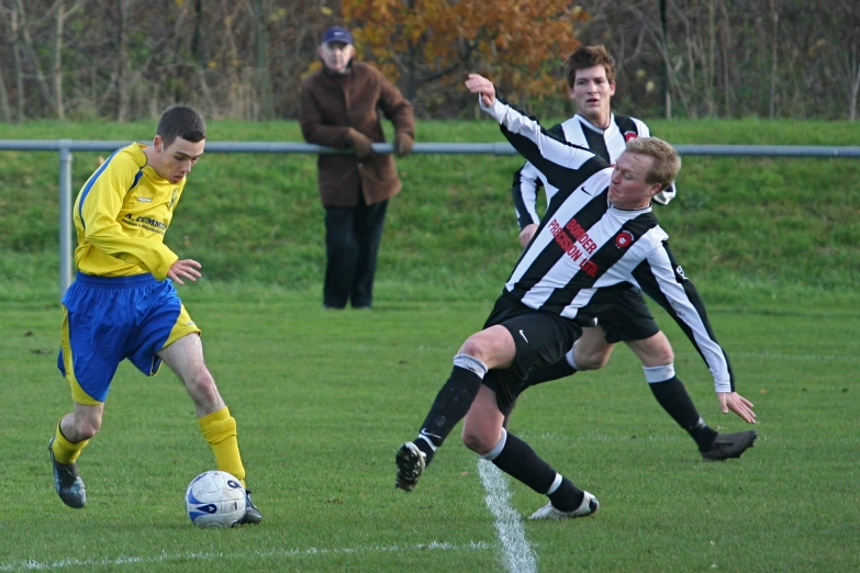 a group of boys playing soccer on the field