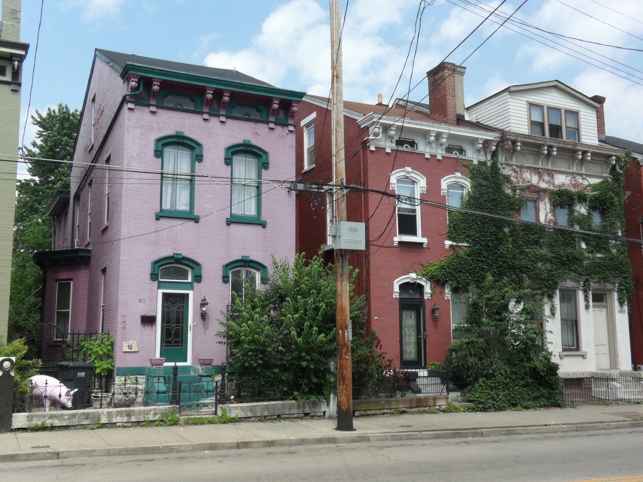 the building is painted two different colors on both sides