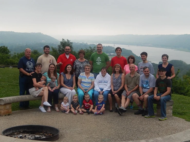 the large group is posing for a po with a view