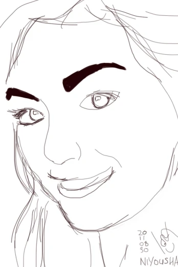 a cartoon girl smiling and looking straight ahead
