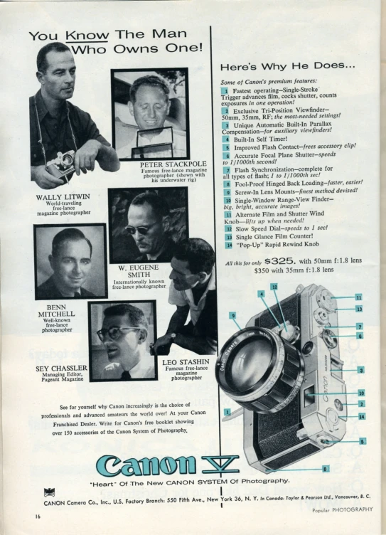 a vintage camera advert with many features to describe