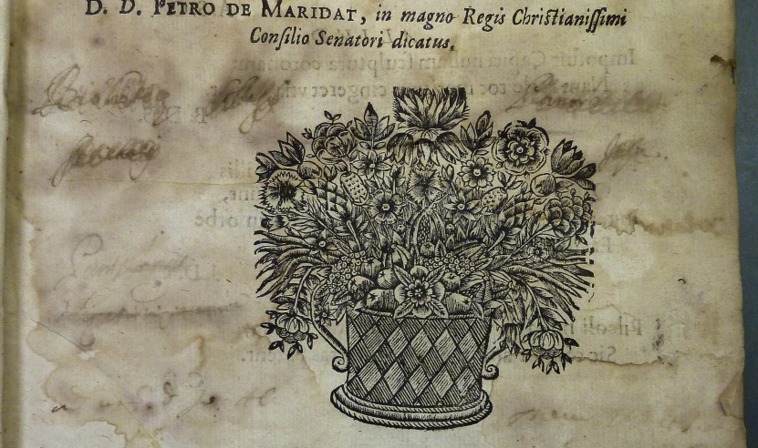 an old book with a bunch of flowers in it