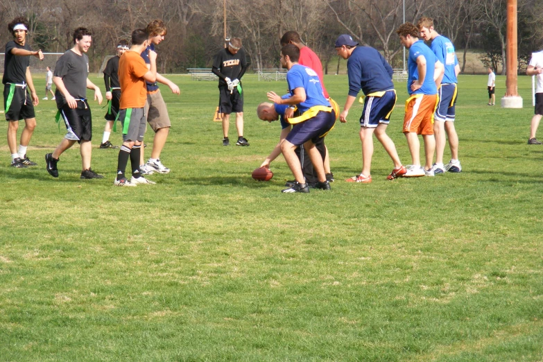 a group of people are playing in the park