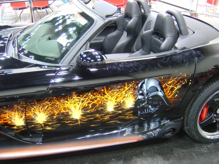 a sports car has a star wars themed design