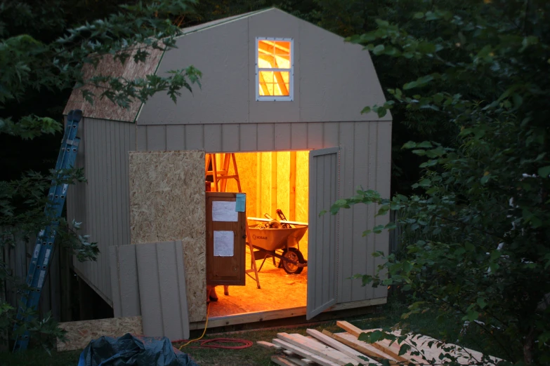 a barn shed has been constructed into an extension to the garage