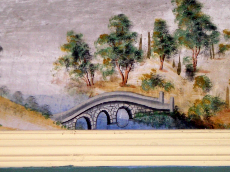 an artistic wall painting of a bridge