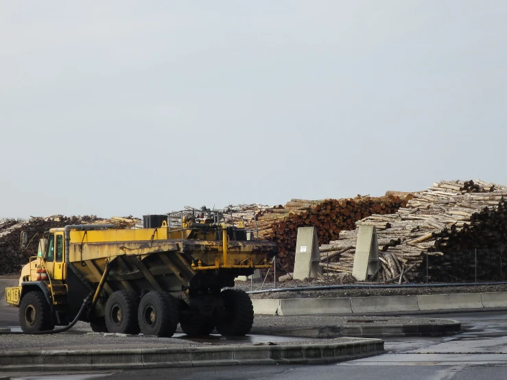 a large truck with some logs behind it