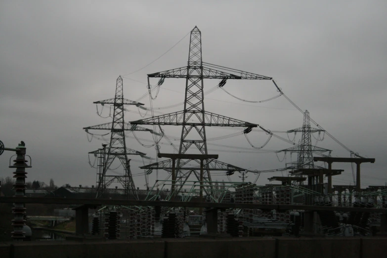 a tower is shown with many power lines