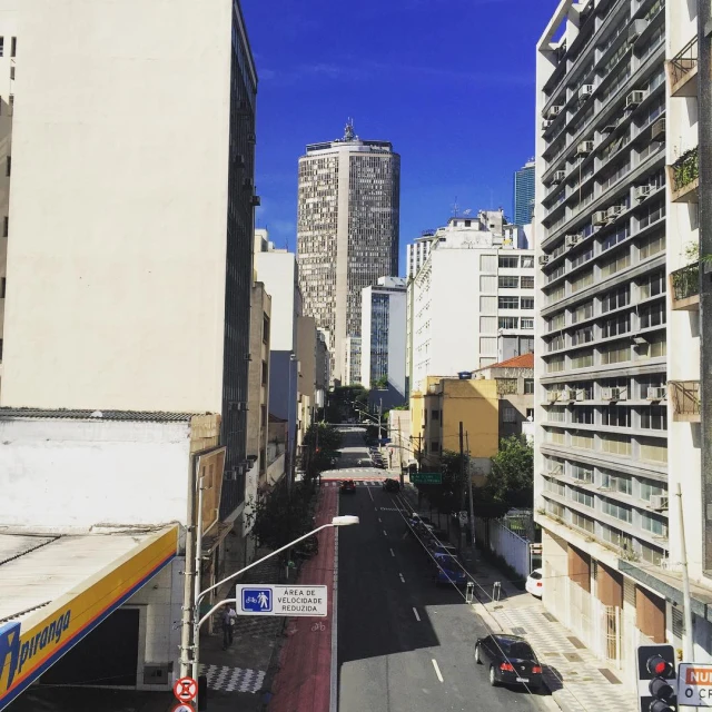 the view down the streets from a high building