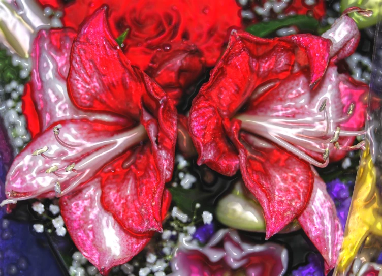 two flowers are sitting in a bouquet