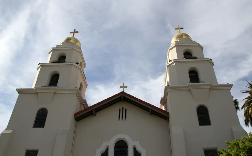 the tower of an church with two sets of steeple