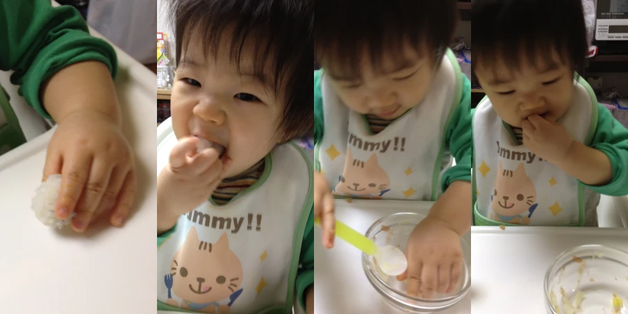 three toddlers eating from bowls on a table