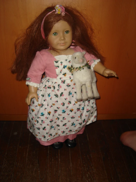 a close up of a doll with red hair