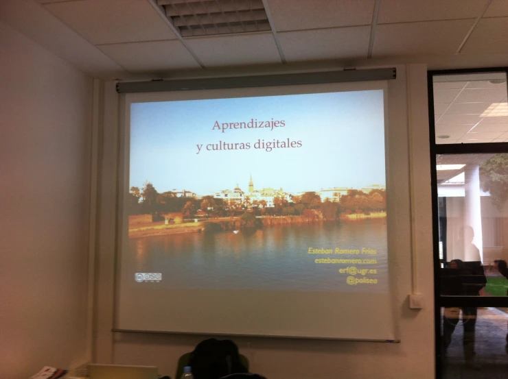 projection screen showing a view of water on an open space