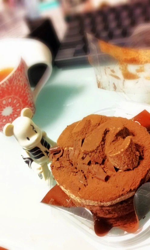 a chocolate dessert on a clear glass dish