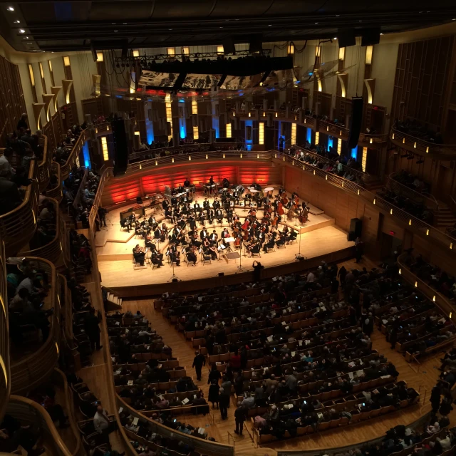 an orchestra performs at the concert venue