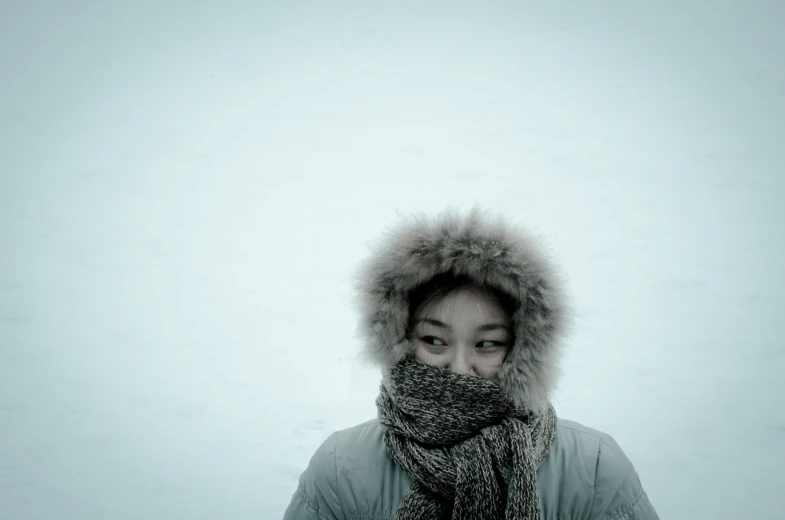 woman wearing a heavy fur hat and scarf