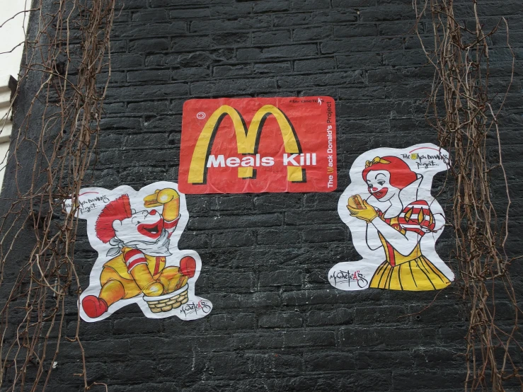 an advertit for mcdonalds written on the side of a building