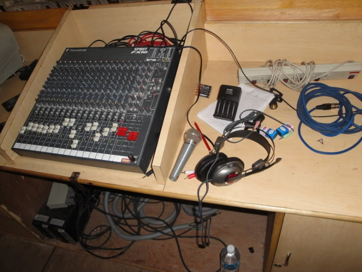 there is a mixing table and a set up for recording