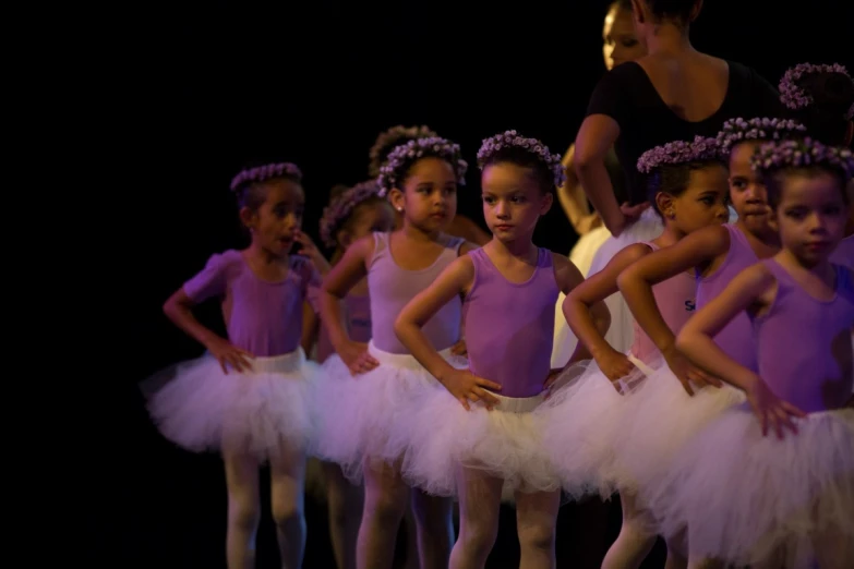 a group of young ballerinas standing in a row