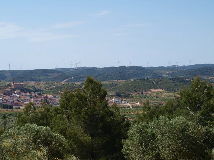 some houses some trees hills hills and buildings