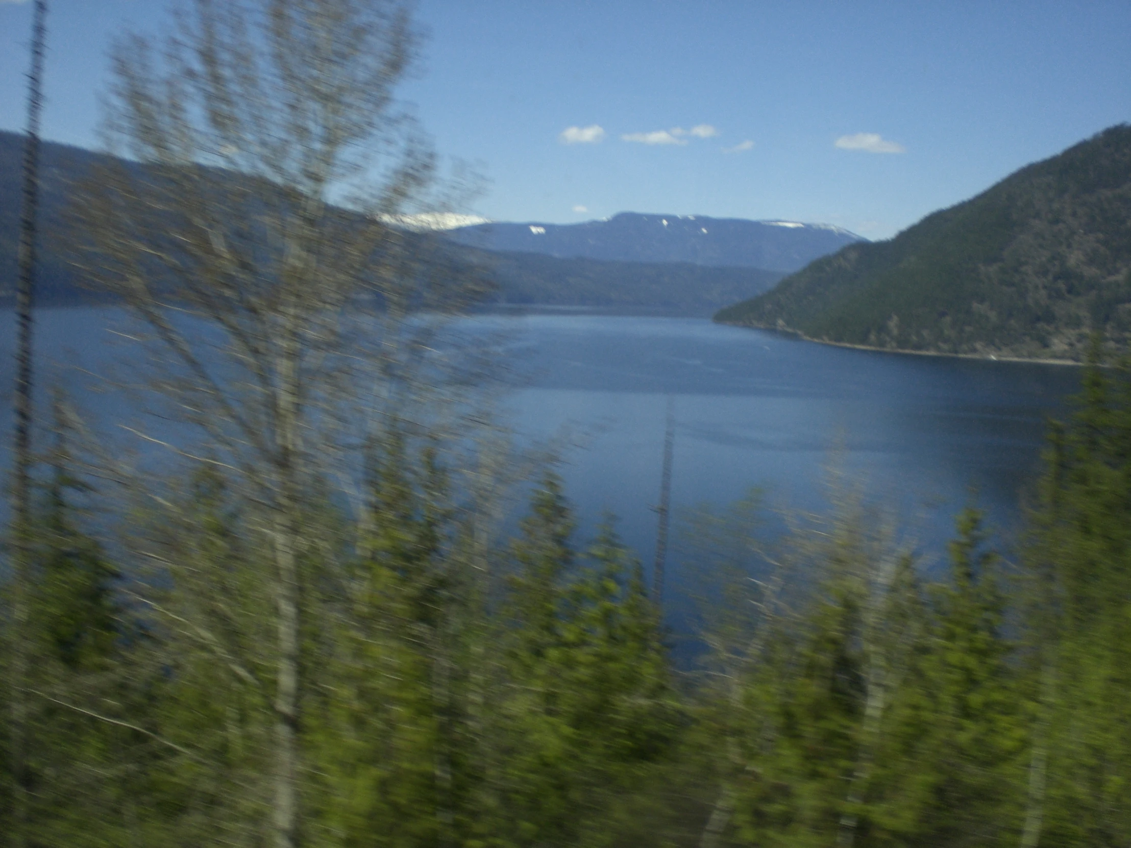 a large lake surrounded by trees with mountains in the background