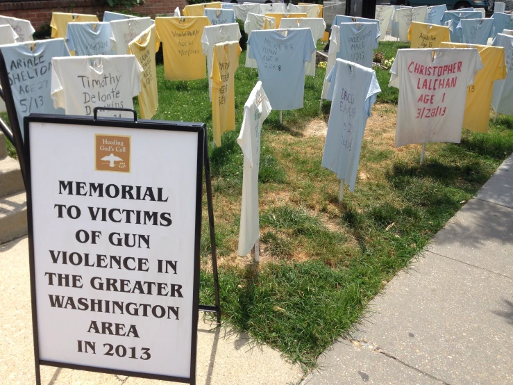 signs in the cemetery that say memorial to victims of gun violence