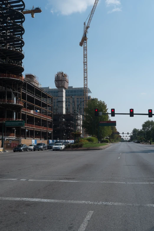 street signs, buildings, and traffic lights on an intersection